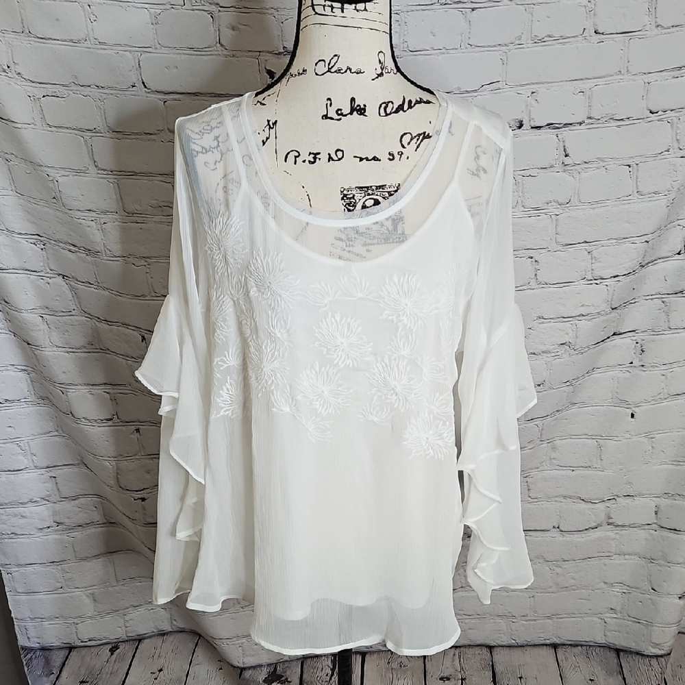 Simple Vera Vera Wang White Sheer Blouse with tank top NWT Size Large